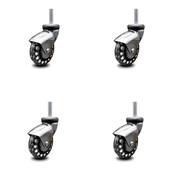 3 Inch Bright Chrome Hooded Polyurethane 10mm Threaded Stem Casters SCC, 4PK